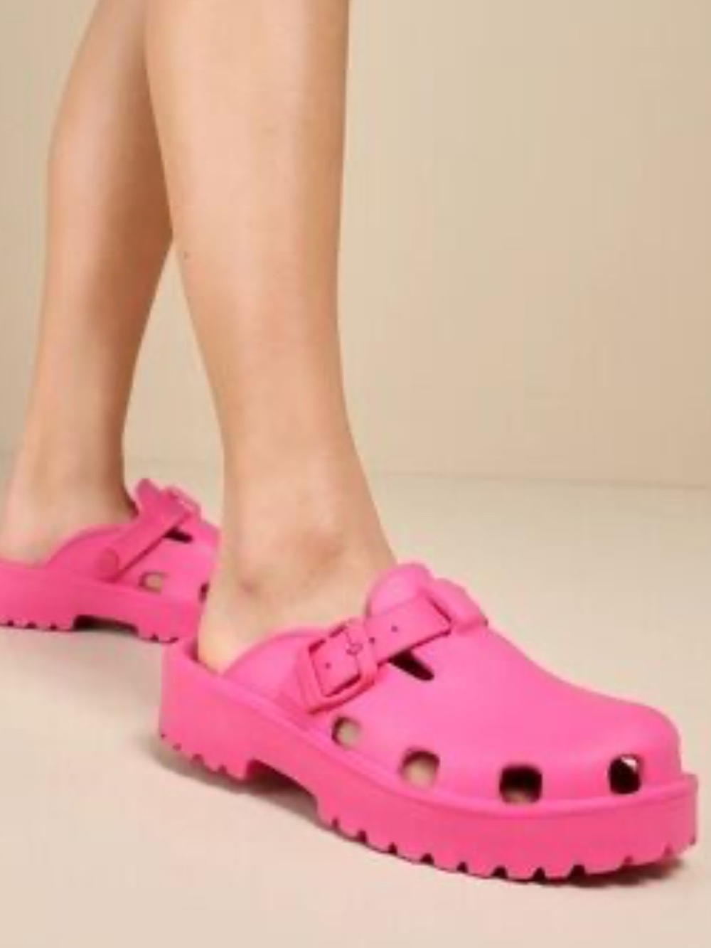 Free People Hot Pink Chunky Clog Mules with Buckle